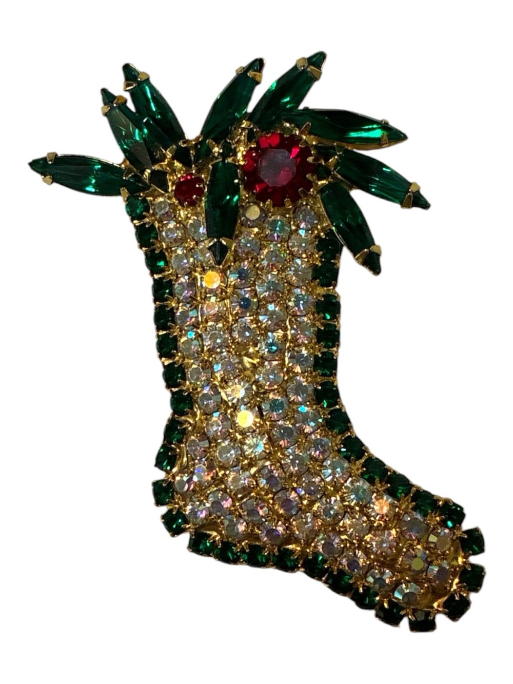 Vintage 1960’s Rhinestone Christmas Stocking Brooch